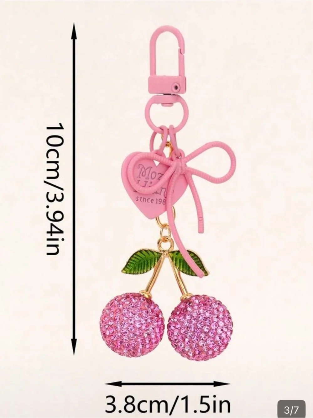 Pink Crystal Cherry Key & Card Holder Charm